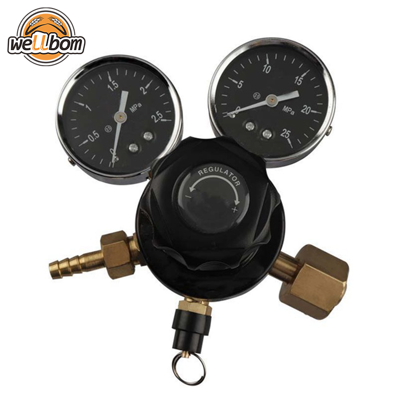 Nitrogen Gas Regulator G5/8 Dual Gauge with 5/16'' Barbed Outlet Connection Mini Pressure Relief Valve for Home Brewing